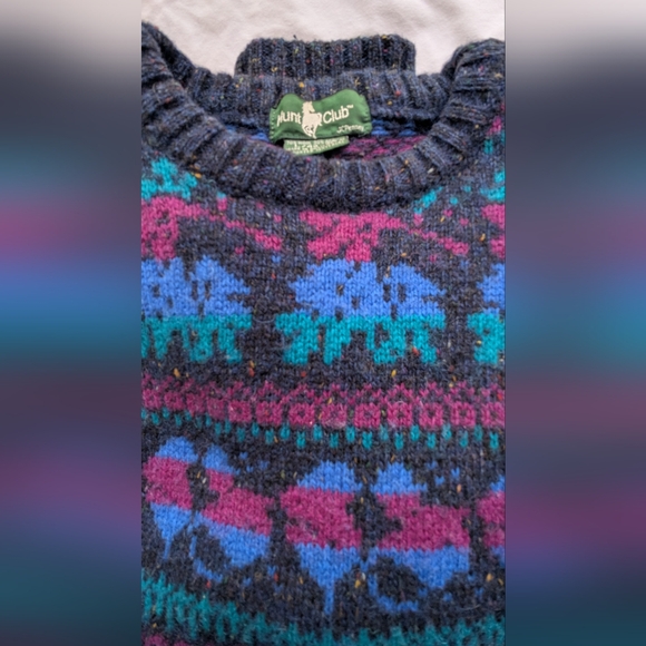 Vintage Hunt Club Large Wool Blend Grandpa Sweater Blue Purple Cozy - Picture 10 of 10